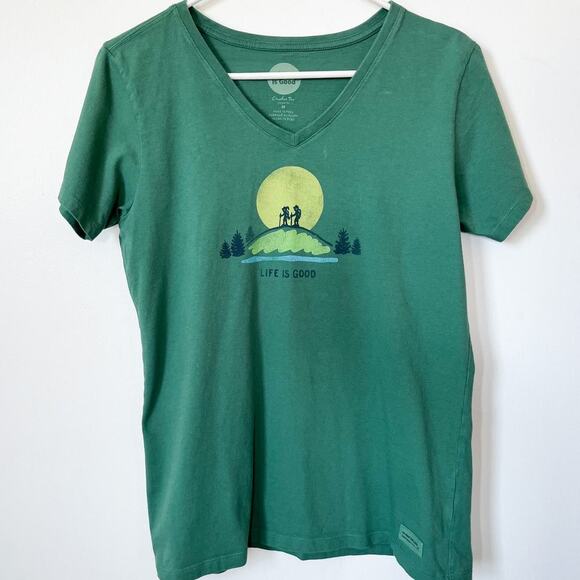 Life is Good Crusher Tee Classic Fit Womens Medium Mountain Climb Hiking Green - Picture 1 of 10